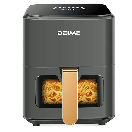 DEIME Air Fryer 4.2 QT Oilless Hot AirFryer 1200W Healthy Cooker Small Oven with 7 Presets, Digital LCD Touch Screen, Visual Cooking Window, Non-Stick Basket, Included Recipe (White)