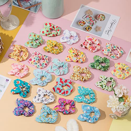 24 Pcs Hair Scrunchies Unicorn Rainbow Strawberry Fruits Colorful Animal Ponytail Holder Cute Hair Ties Pink Scrunchies With Patterns Accessories Scrunchies For Girls Women Kids (Cat Ear) #TOP6