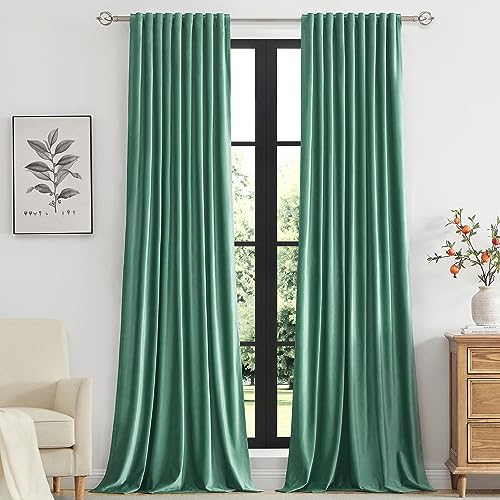 Image of PRIMROSE Velvet Curtains 102 inch Long for Living Room,Set of 2 Panels Turquoise Aqua Blackout Rod Pocket Back Tab Window Treatment Room Darkening Heavy Decorative Curtains Drapes for Bedroom