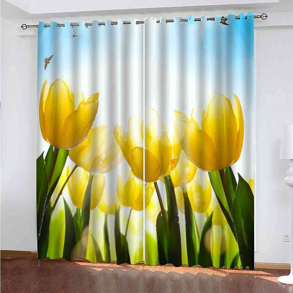 Rideau moderne thermique isolant haut de gamme occultant fleurs jaunes 3D