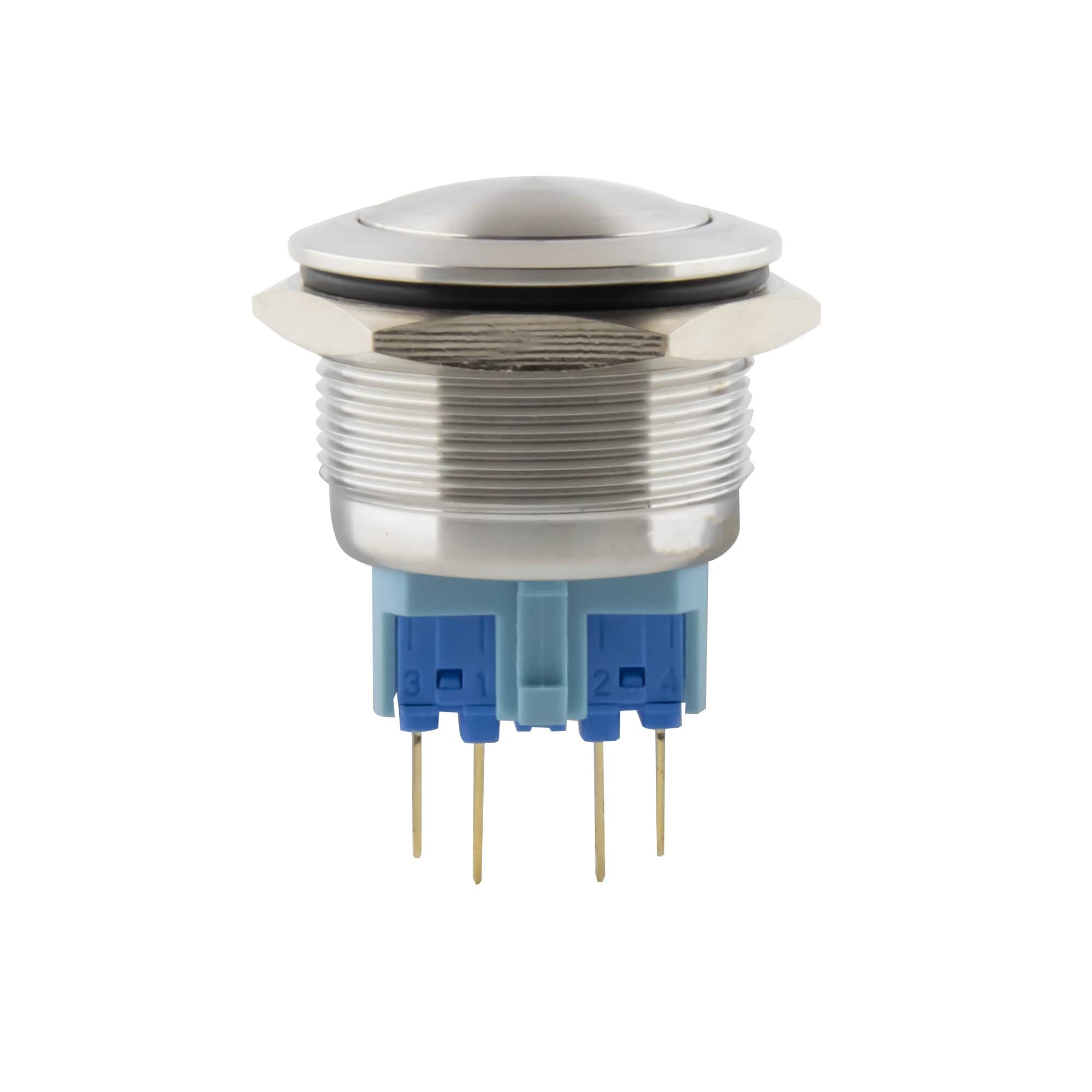 SeKi Edelstahl Druckschalter 25 Mm – Rastend, Gewölbte Kopfform, Lötösen/Flachstecker, 3A 250V, IP65, Vandalismussicher