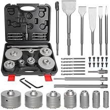 ATOLS 34PCS Concrete Hole Saw Kit, Masonry Concrete Drill Bit Set, Chisel Set with SDS Plus & Max Shanks Wall Hole Saw Drill Bit for Brick Stone Cement Wall, Kit Size 30 40 50 65 80 100 110MM