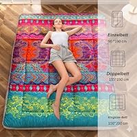 MAXYOYO Böhmische Retro Futon Matratze - Vintage Blumenmuster japanische Bodenmatratze - rollbar verdicken Gästebett, Schlafbett, tragbare Campingbett, Tatami Matte (Dick-Bohemian B, 150 x 200 cm) – Ansicht 4