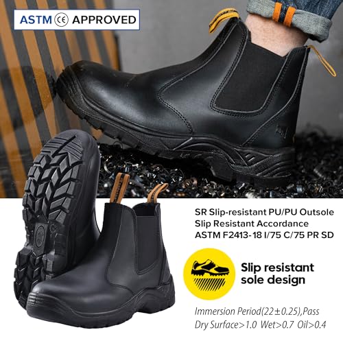 Mens Work Boots Steel Toe Chelsea Safety Boots Cow Leather Waterproof Lightweight Working Shoes4