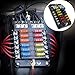 12 Way 12 Volt Fuses Block Box, Waterproof Boat Fuse Panel with LED Warning Indicator 12 Circuits with Negative Bus ATC/ATO Blade for Car Marine RV Truck DC 12-24V(Fuse and Terminals Included)