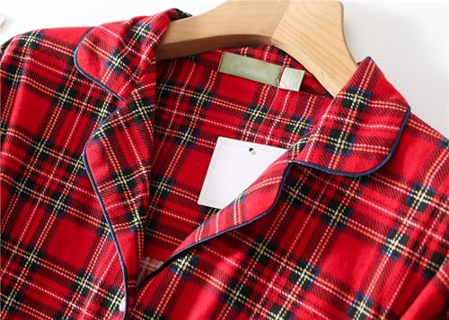 Women's Long Sleeve Flannel Pajama Set Cotton Lightweight Flannel Sleepwear Soft Button Down Loungewear Pjs Set3