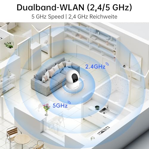 CiKiKWXO 2.4/5GHz Überwachungskamera Innen WLAN mit 2K (3MP) HD Kamera Überwachung Innen PTZ– Bewegungserkennung, IR Nachtsicht, Zwei-Wege-Audio Kompatibel mit Alexa für Haustier/Innen