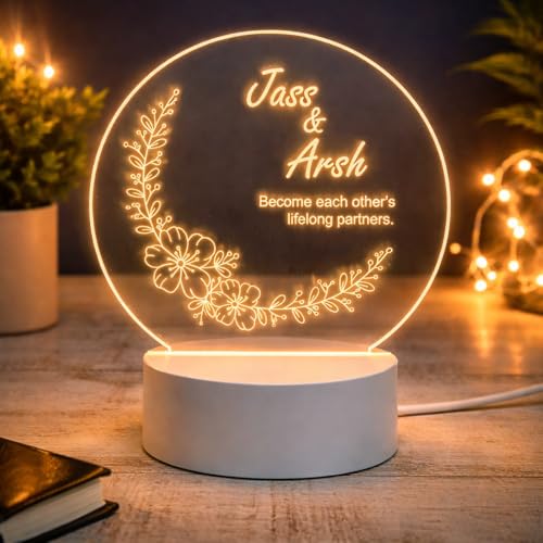 Image of Customized 3D Lamp for Couples - Personalized LED Night Light with Names, Unique Gift for Husband Wife, Custom Romantic Decor for Birthday, Wedding, or Valentine (Night Lamp with Names)