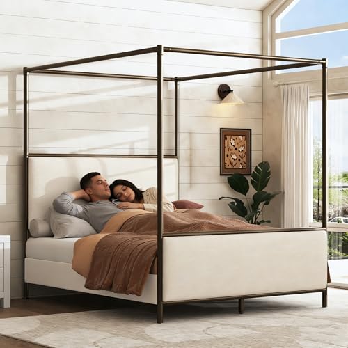 JIJIWANG Upholstered Canopy Bed
