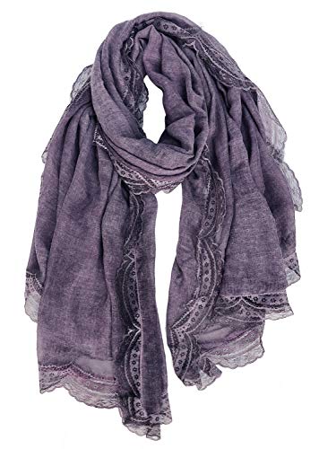 DAMILY Foulard Femme Motif de Dentelle Echarpe Châle Doux Etole Léger (H-VioletMoyen)