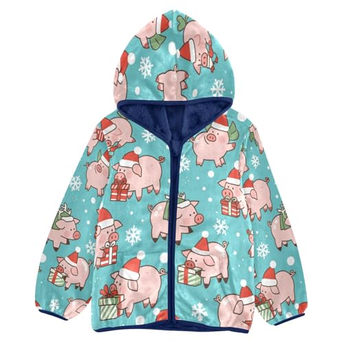 Christmas Pigs Cute Toddler Fleece Jacket Girl Boys Hooded Fleece Jacket Coat Warm Outwear Zip-up 3-10T