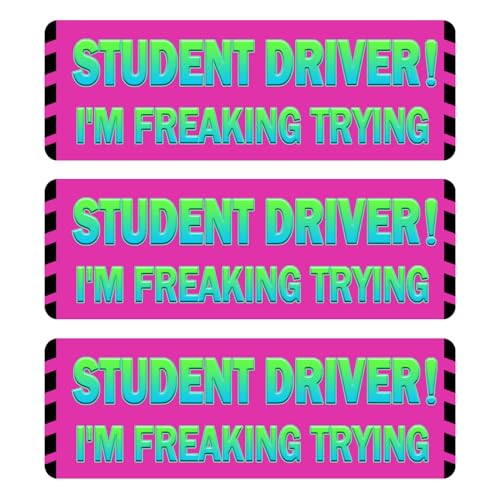 Image of 3 Pack Student Driver Magnet for Car, Magnetic Student Driver Sign for Vehicle, Reflective Warning Bumper Sticker Magnet Sign for New Driver, 10 inch x 4 inch (Pink-Green)