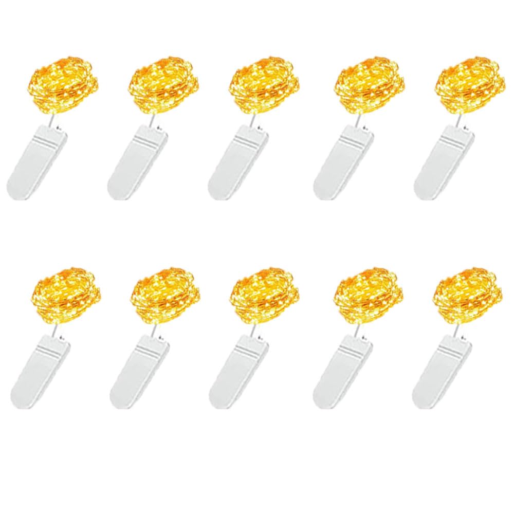 Lichterkette mit Batterien, 10 Stück, 1 m, 10 LEDs, IP44, wasserdicht, Miniatur, dekorativ, batteriebetrieben, für Weihnachten, Gartenparty im Innenbereich (warmweiß)