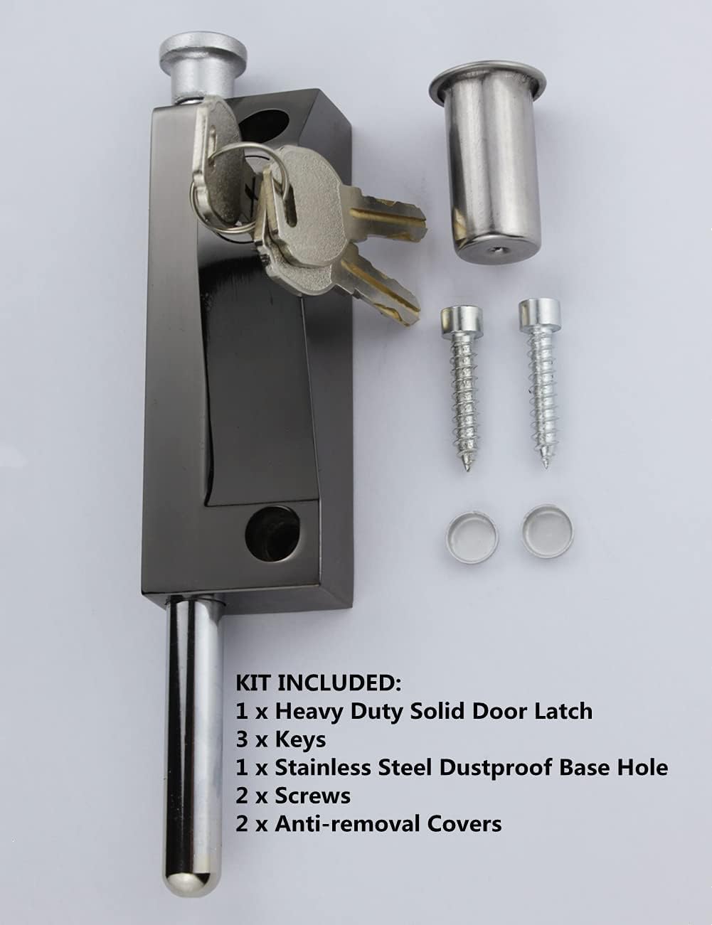 Spring Loaded Latch pin7.0'' Heavy Duty Solid Stainless Steel,Cane Bolts for Gates Vertical Latch Wite Keys,Sliding Barrel Bolt Door Lock Door Security Hardware (Black)