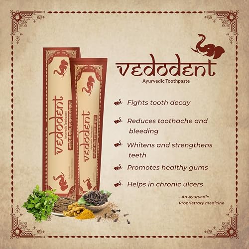 Image of Growfitz Herbal Ayurvedic Vedodent Red Toothpaste 100g | Teeth Whitening, No Artificial Colors | Goodness Of 21 Ayurvedic Herbs | Fresh Breath | Natural Oral Care for Strong Teeth & Gums (Pack of 3)