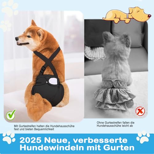 Duscdesp 3 Stück Wiederverwendbare Hundewindeln mit Abnehmbare Träger, Hochsaugfähige Läufigkeitshose Waschbare Hundehöschen Läufigkeit Höschen für Hunde Weiblich, Hunde Windeln für Hündinnen (M)
