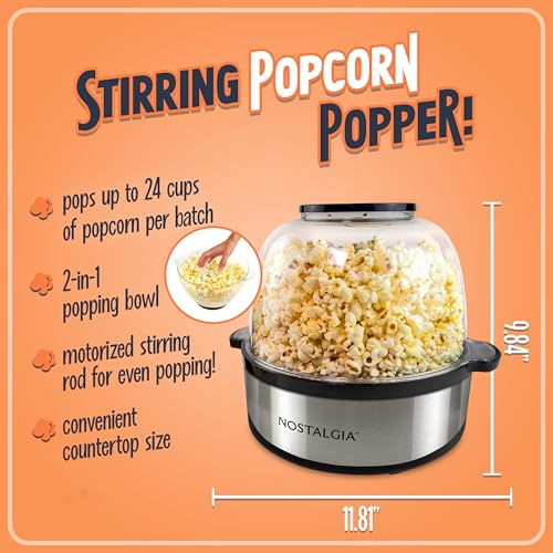image for Nostalgia Non Stick Stirring Popcorn Maker for 24 Cups of Theatre Styl
