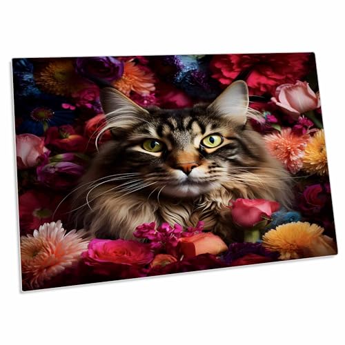 3dRose Maine Coon gato con fondo floral - Pad de escritorio