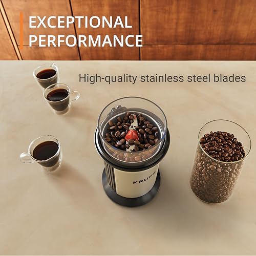 Image of KRUPS Electric Blade Coffee Grinder 1.6 Oz, Adjustable Coarse to Fine for the Perfect Espresso, Grind Coffee Beans, Spices & Herbs, Removable Dishwasher Safe Bowl, Stainless Steel