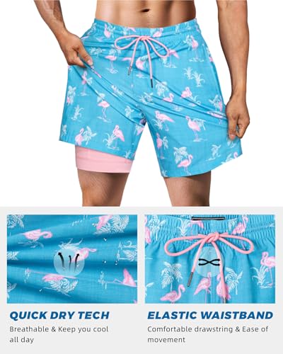 Image of SURF CUZ Mens Swim Trunks with Compression Liner Swim Shorts 7 inch Swimming Trunks Stretch 7 Inch Swim Suits Quick Dry