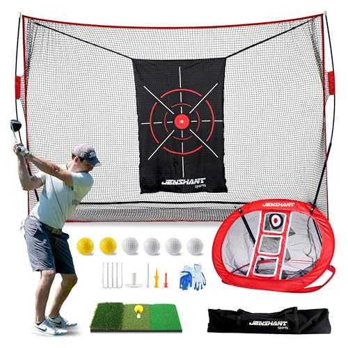 10x7ft Golf Practice Net with Chipping Target, Foldable Mat, 8 Tees & 6 Balls – All-in-One Golf Hitting Net for Backyard, Indoor Outdoor Use, Includes Carry Bag for Easy Storage