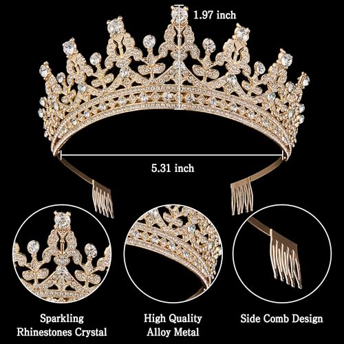 Image of Fesciory Birthday Crown for Women, Gold Plated Crystal Tiara with Sash
