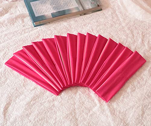 Image of Sport Yoga Headbands,Pack of 14,Fashion Soft Elastic Polyester Sweatband Yoga Stretchy Headband for Women Man Girl (Rose Red)