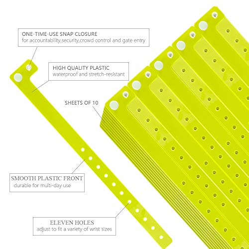 Ouchan Plastic Event Wristbands Neon Yellow - 100 Pack Vinyl Wristbands for Parties