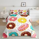 Feelyou Girly Comforter Set Sweet Donuts Bedding Set for Kids Boys Girls Chocolate Doughnut Cream Comforter Cute Whimsical Dessert Decor Quilt Set with 2 Pillowcases 3Pcs Bedding Full