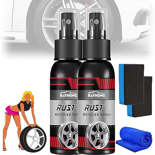 DASHENRAN Multi-Functional Wheel Hub Renewal Agent, Rayhong Rust Remover Spray, Multifunctional Metal Rust Remover, Iron Powder Remover, Quickly Clean Car Rust Stains (100ml, 2pcs)