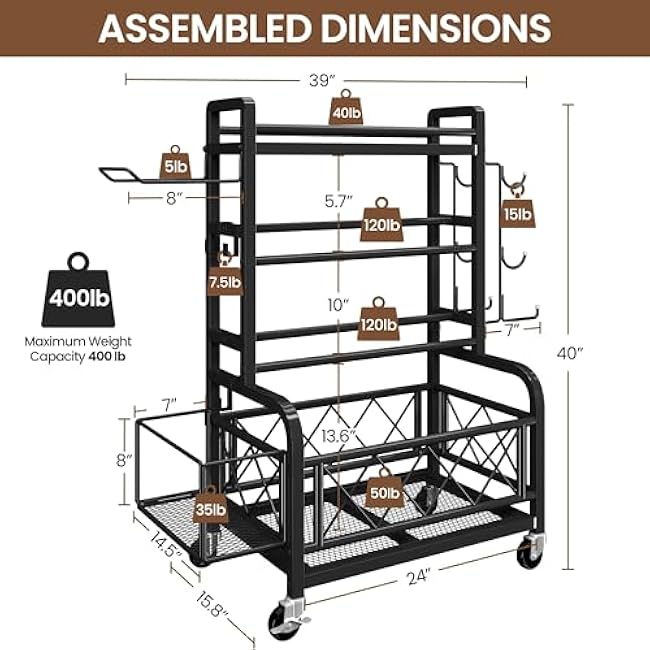 Yaheetech Weight Plate Rack Home Gym Yoga Mat Holder, Metal Dumbbell Rack Stand Fitness Equipment Storage with Hooks & Wheels for Kettlebells/Yoga Ball, Black
