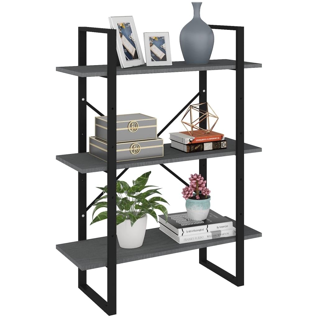 Bücherregal Massivholz Kiefer Grau 80x30x105 cm, 3 Ablagen Standregal für Wohnzimmer, Dekoration und Bücher, industrielles Design, pflegeleicht mit feuchtem Tuch