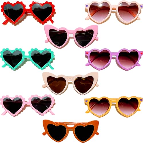 9 Pack Heart Toddler Sunglasses Mixed Styles Heart Shaped Glasses for Kids Girls Boy Age 3-8 Cute Eyewear Party Favors