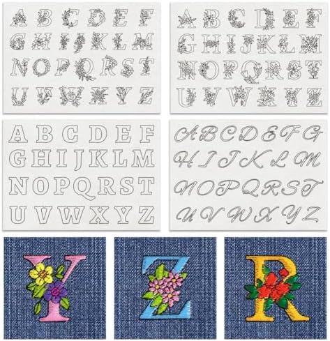 BENECREAT 4 Style 104PCS A-Z Flower Alphabet Water Soluble Hand Sewing Stabilizers, Boho Pattern Tear Away Embroidery Stabilizers for Carves, Shirts, Coats, Bags, Towels