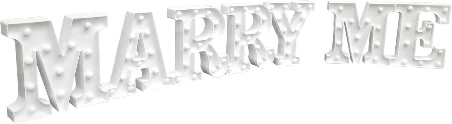 FixtureDisplays® 8.7" Tall Large LED Marry ME Marquee Signs Battery Operated Warm White Light Up Letters for Valentine Gift Wedding Party Banner Romantic Proposal 15622-NPF