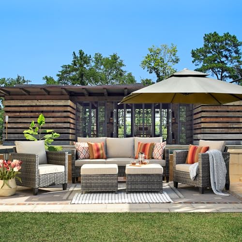 ovios 5 Pieces Patio Furniture Set, Outdoor Wicker Rattan Sofa