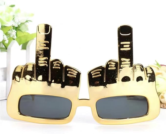 Tricky Middle Finger Sunglasses, Funny Novelty Golden Party Sunglasses, Creative Middle Finger Flip Off Hand Shape Finger Sunglasses, Masquerade Glasses Eyewear Glam Accessories2