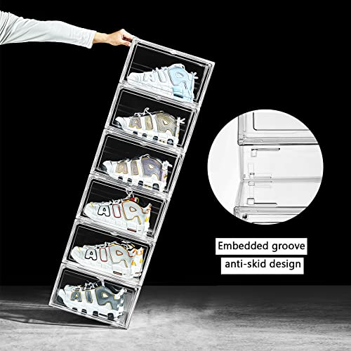 12 Pack Shoe Boxes, Clear Acrylic Stackable Plastic Sneaker Box Container, Magnetic Side Open Shoe Organizer Case For Man And Women (Transparency-12Pack-Side) #TOP2