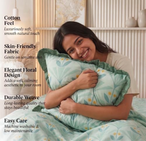 Image of BSB HOME 240 Tc Premium Single Bed Bedsheet, Soft Comfortable Bed Sheet with 2.5 Inches Frill Border, Stylish Printed Bedding for Bedroom, Elegant Bedsheet, 60 x 90 Inches - Muted Sage