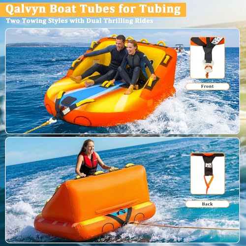 Image of 1-2 Person Inflatable Towable Tubes for Boating - Heavy-Duty Nylon Cover, EVA Foam Pads, Dual Tow Points for Easy Pulling, Patented Speed Valve for Quick Setup