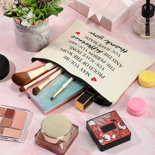 Coume 12 Pieces Employee Appreciation Gifts for Women Makeup Bags Bulk Thank You Gifts Canvas Cosmetic Bag for Coworker Staff Women\'s History Month Worker Social Nurse Volunteer(Inspiring)