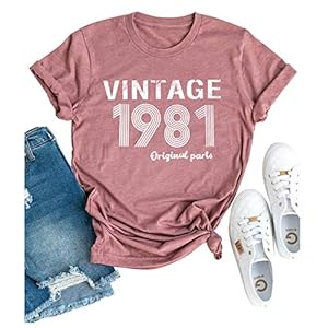 Vintage-1981-T-Shirt-Women-Original-Parts-Letter-Tees-40th-Birthday-Shirts-for-Gift-Cute-Birthday-Party-Shirt-Tops Vintage 1981 T Shirt Women Original Parts Letter Tees 40th Birthday Shirts for Gift Cute Birthday Party Shirt Tops (Pink, M)