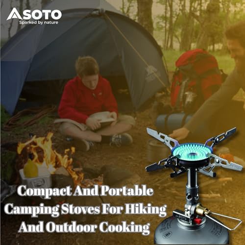 SOTO WindMaster Kuchenka Gazowa Turystyczna – Ultralekka Kuchenka Outdoor (87 g) z Piezo Zapłonem Stealth Igniter, Wklęsła Głowica Palnika Wiatroodporna, Micro Regulator do Kartusza Gwintowanego