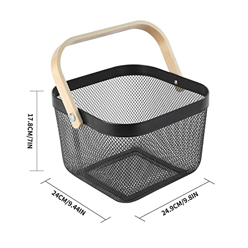 Lifuxiu Metal Mesh Steel Basket Mesh Basket With Handle，Storage Organizer Basket Fruit Vegetable Basket, Solutions For Kitchen, Garden ,Picnic,Gifts And More (Black) #TOP1