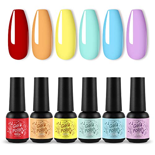 Rosalind 6pcs Gel Nail Polish Set of Rainbow Red Orange Yellow Series，Nail Art Design Set Need UV LED DIY at Home