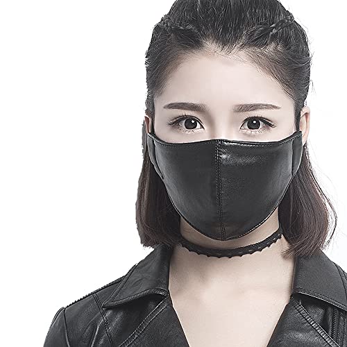 51efj UYXrL. SL500 TingTingo PU Leather Face Mask PUNK Mouth Half Mask for Adult-Washable Breathable Adjustable Motorcycle Costume Mask for Men Women Black