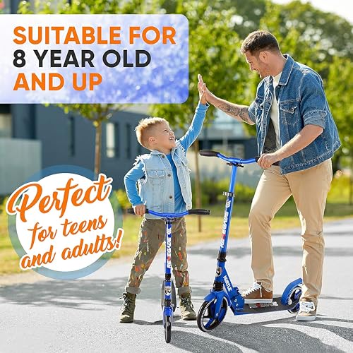Image of Hurtle Teenager Kick Scooter 2 Wheel Scooter with Adjustable T-Bar Handlebar Folding Adult Kick Scooter with Alloy Anti-Slip Deck Scooter with 8 Smooth Gliding Wheels