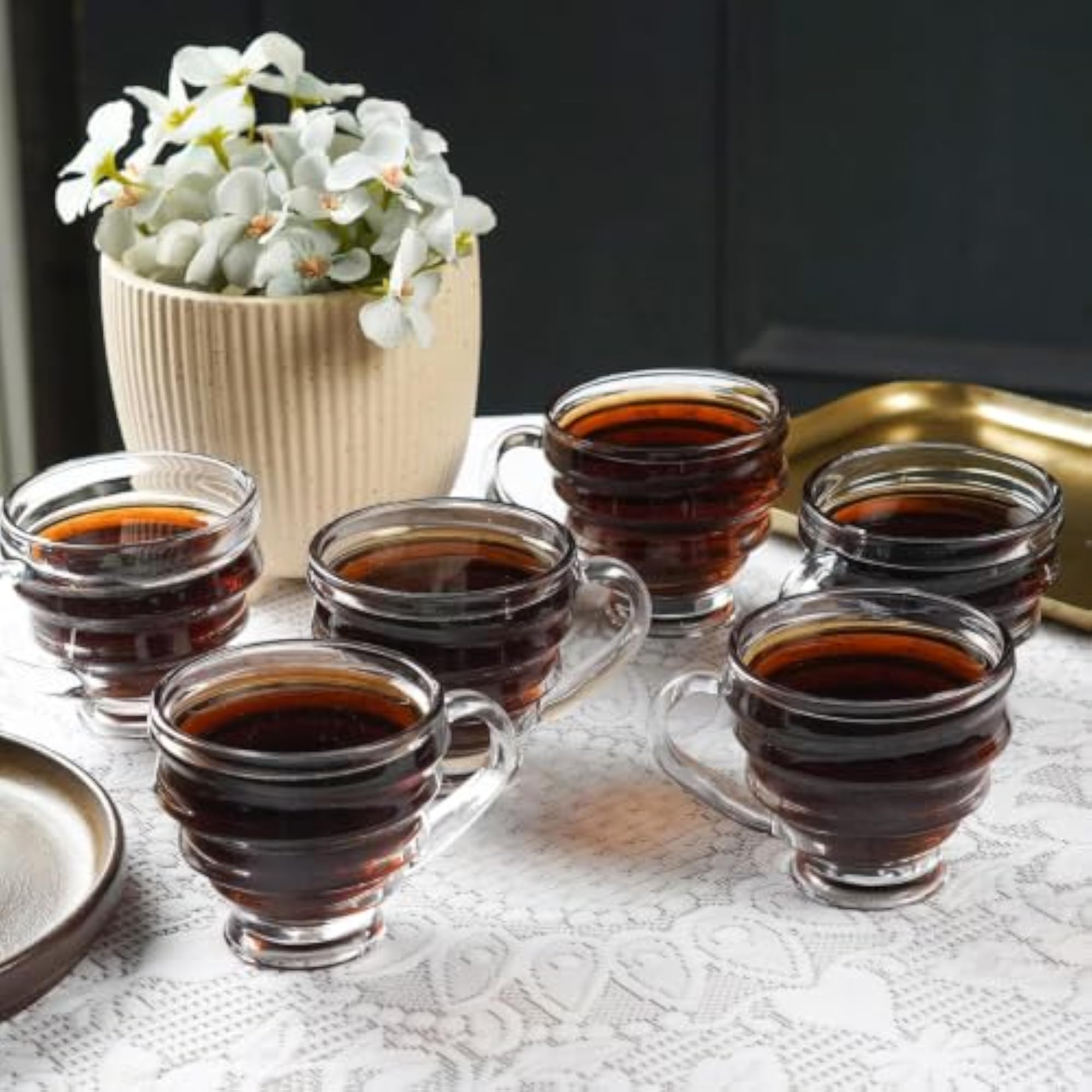 Glass Tea Cups Set of 6, Transparent for Hot & Cold Drinks