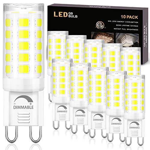 winshine 10 Pack G9 LED Bulb Dimmable 6000K Daylight 4W, 40Watt G9 Halogen Equivalent G9 Bi Pin Base,T4 Chandelier Lighting No-Flicker Light Bulb 120V AC