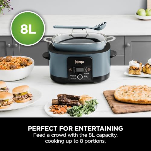 Image of Ninja Foodi PossibleCooker, 8-in-1 Slow Cooker with Removable Non-Stick Pot, Steaming Rack, Integrated Spoon & Glass Lid, Slow Cook, Sear, Ember, Steam & More, 8 Servings, 8L, Sea Salt Grey MC1001UK